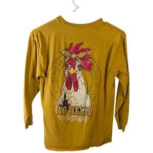 Simply Southern youth M chicken Ls shirt Mustard